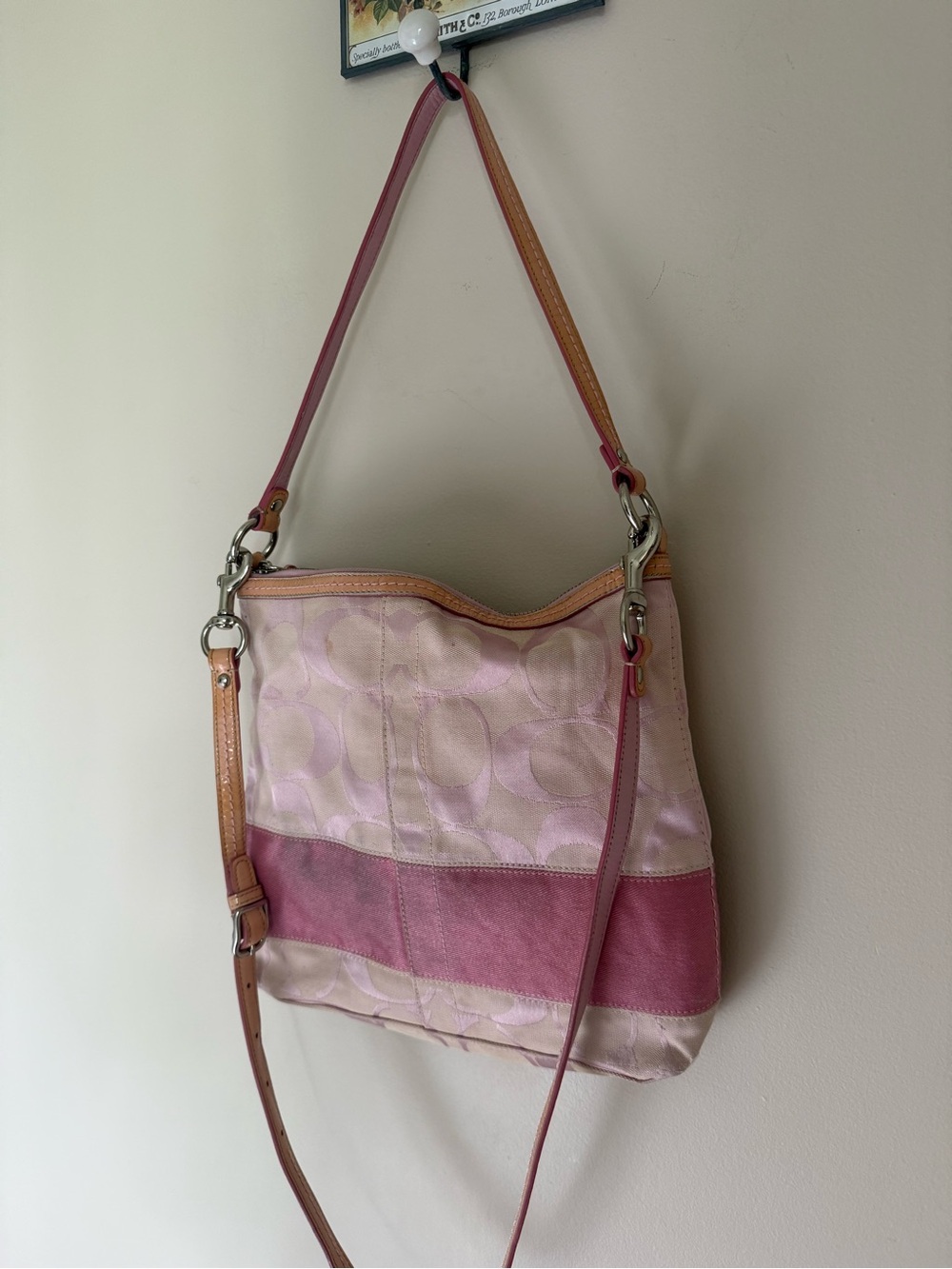 Coach Pink Signature Jacquard Canvas Leather Zip Shoulder Bag - Picture 2 of 9